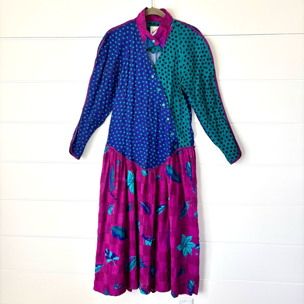 Jeanne Marc Iconic Vintage 80s Colorful Long Sleeve Dress Size 4